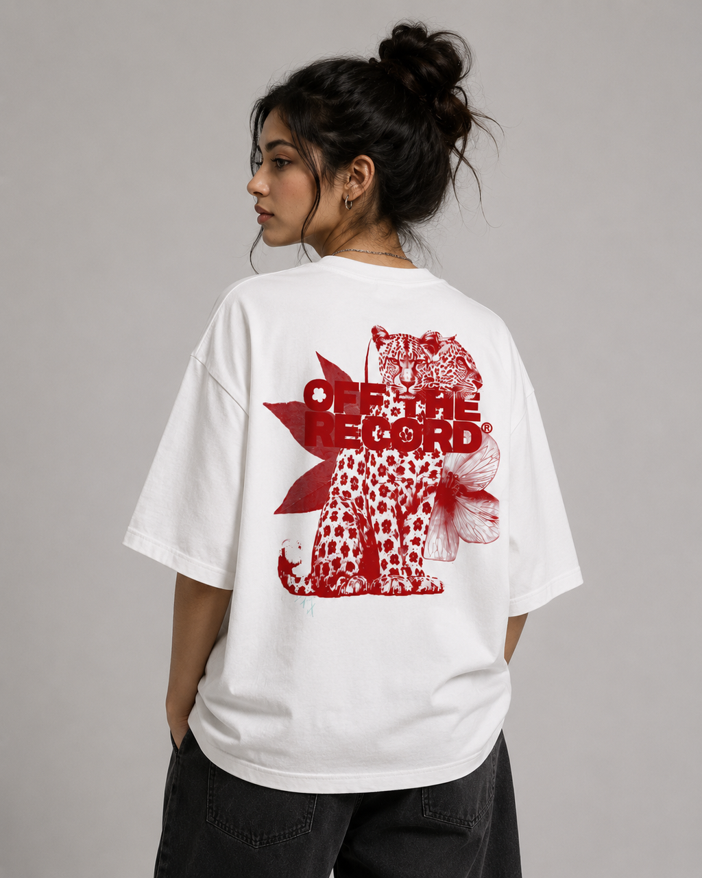 OFF THE RECORD® Cheery Cheetah Oversized T-Shirt.